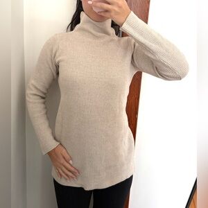 Designer Beige Long Sleeve Ribbed Turtleneck Top Small - Locally made 🇨🇦